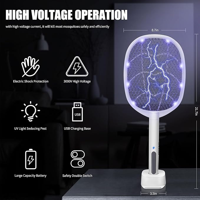Electric Mosquito Killer Racket | USB Rechargeable Bug Zapper with UV Light – Pack of 2