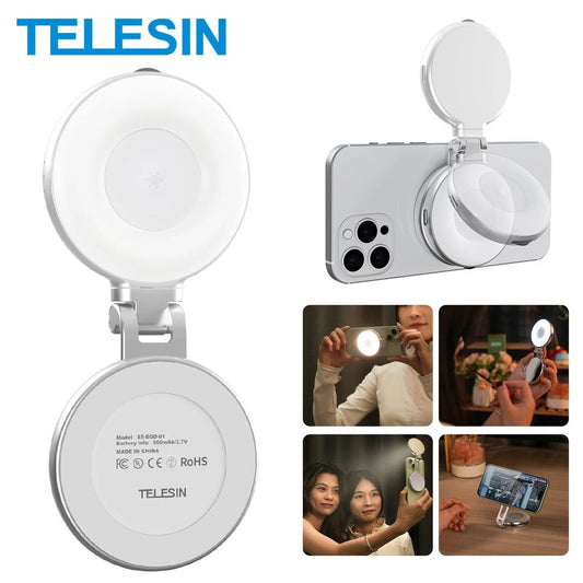 Magnetic Fill Light Mirror | Professional LED Selfie Light with Front & Rear Light, Foldable Stand for Phones